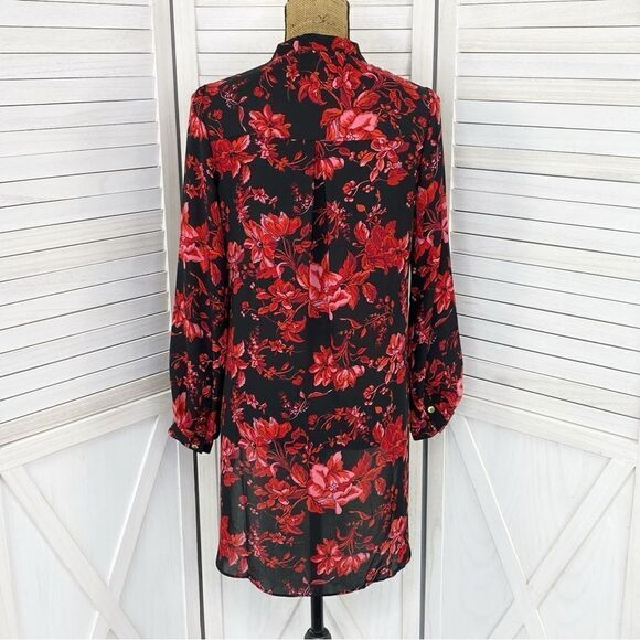 Joan Vass Floral High Low Button Front Blouse Black Red XS - Picture 4 of 14